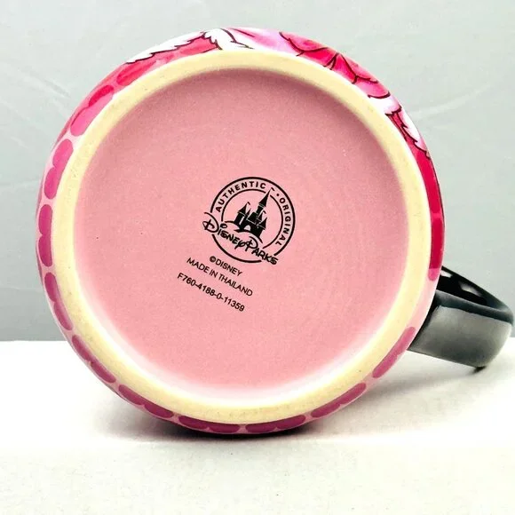 Disney Parks Minnie Mouse Ceramic Mug 16 Oz Pink Black Heart Print - Picture 6 of 6